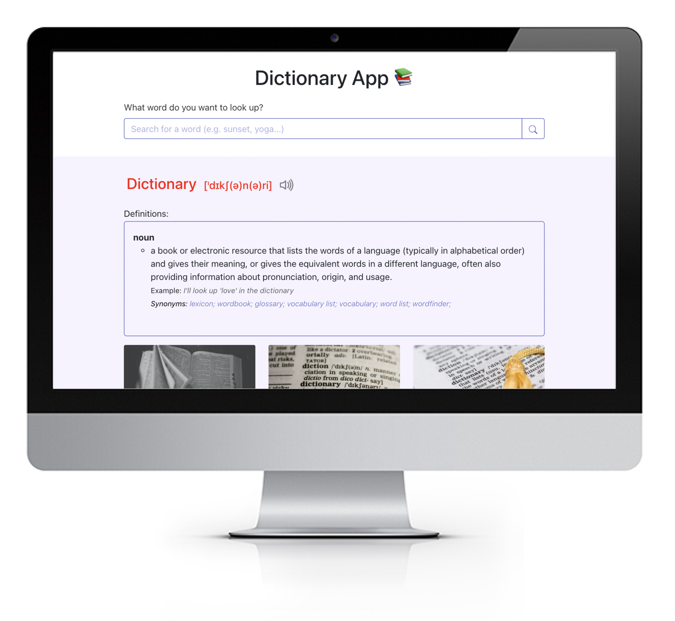 Dictionary application preview inside monitor